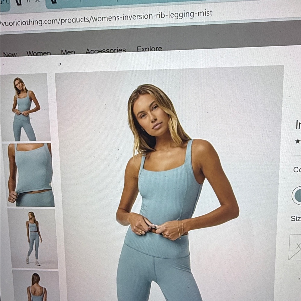 Vuori Women's Ribbed Legging in Light Blue/mist. SOLD OUT